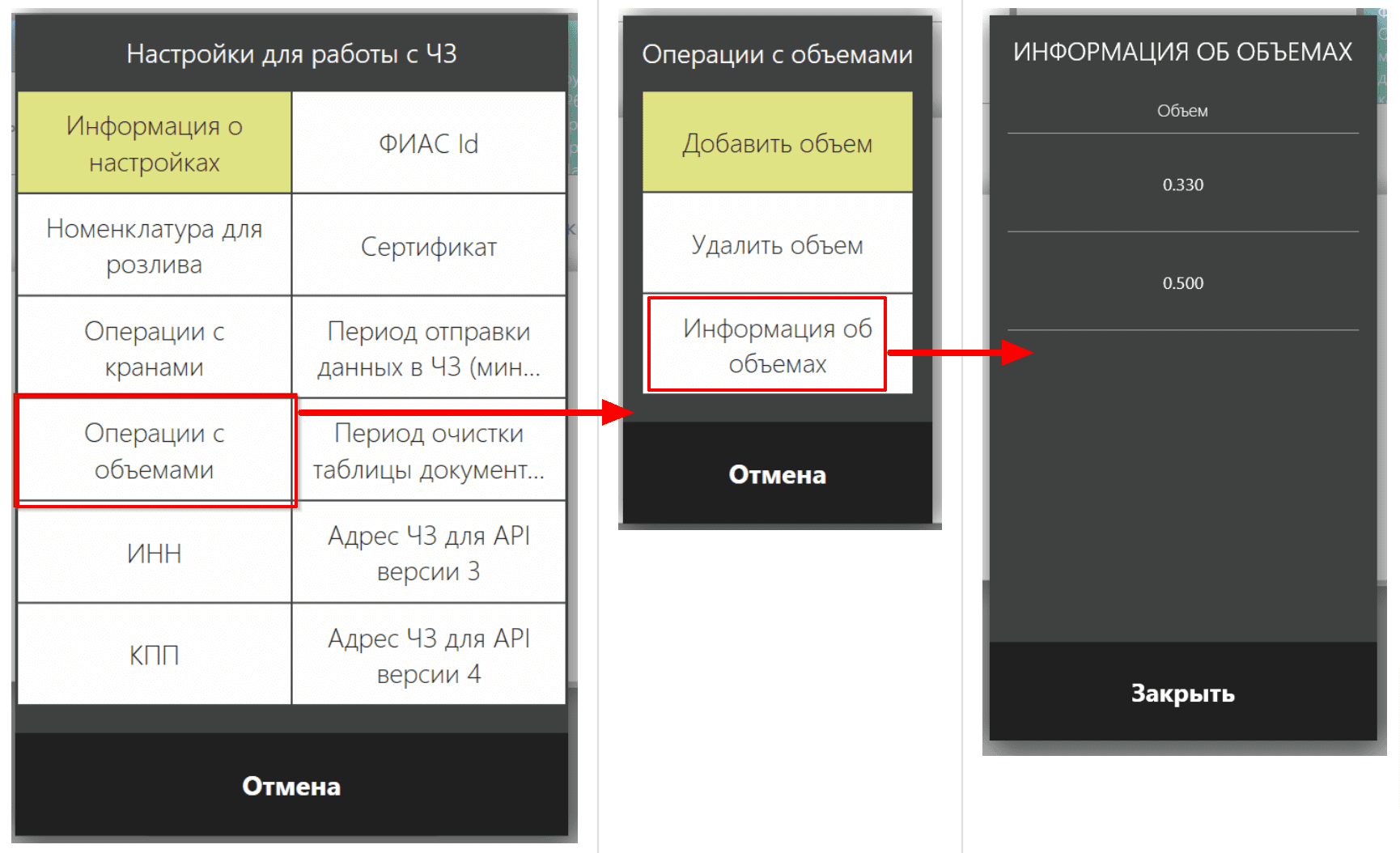 операции с объемами iiko